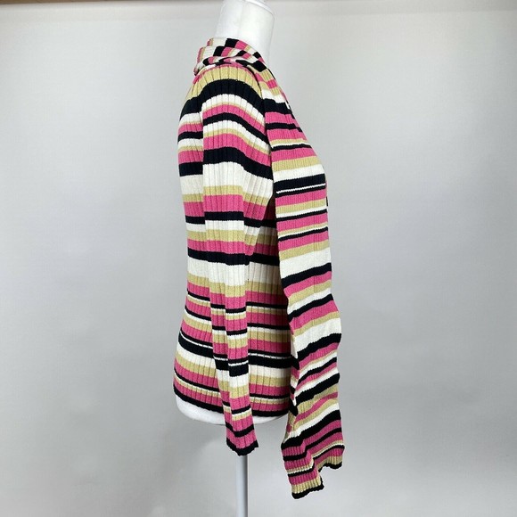 NWT Anne Klein Women's Petite Large Neapolitan Striped Rib Knit Sweater w/ Scarf - Picture 4 of 10